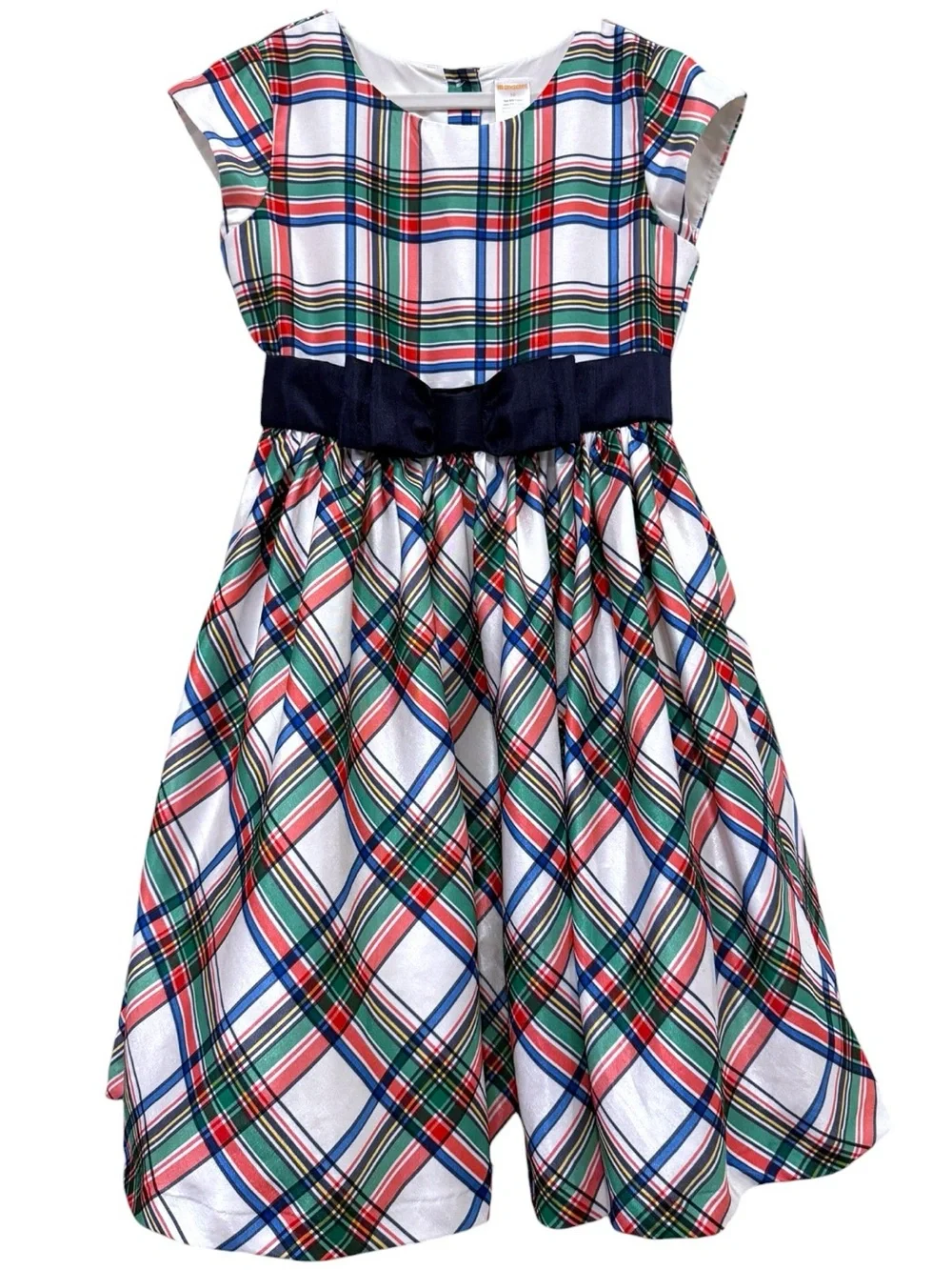 Gymboree Girls Holiday Plaid Party Dress Navy Bow Size 10
